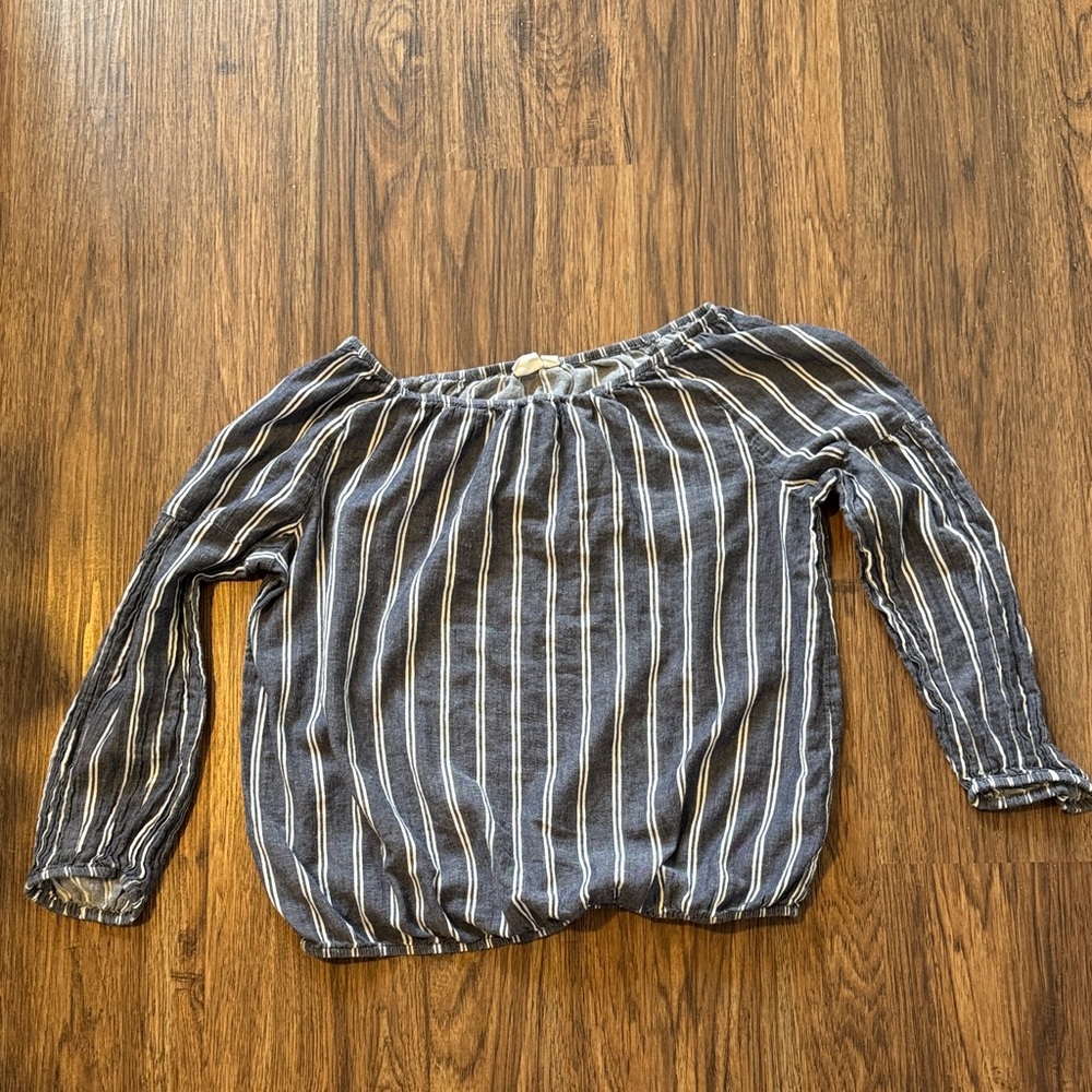 GAP Navy and White Striped Off-Shoulder Blouse